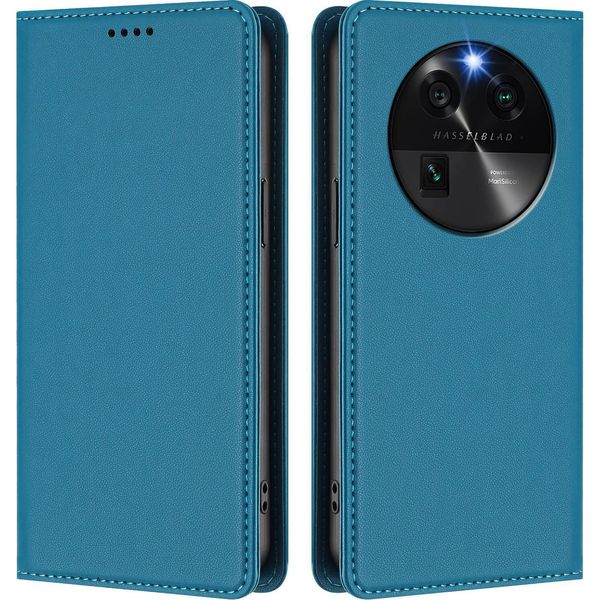 Custodia In Pelle Per Oppo Find X6, Flip Case Magnetico In Finto Cuoio Con Supporto Lake Blu-image