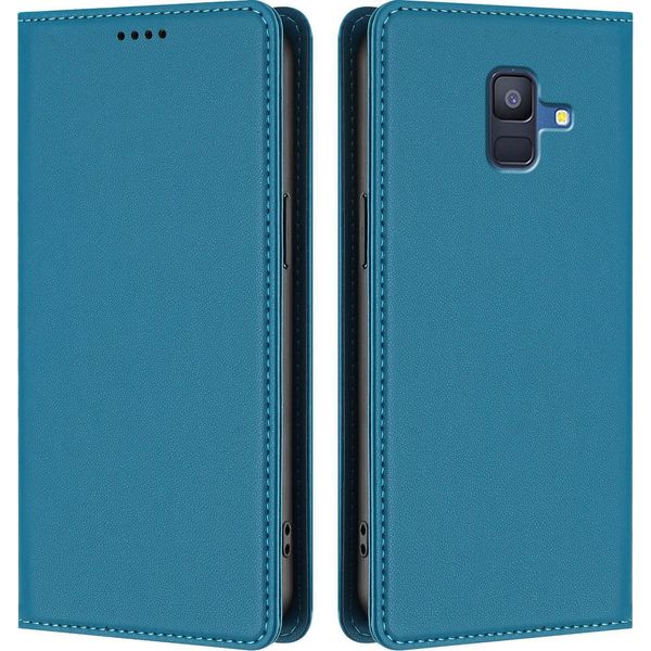 Custodia Per Telefono Cellulare Per Samsung Galaxy A6 2018,Poliuretanoleather Flip Cover Custodia Magnetica Antiurto Con Stand Blu-image
