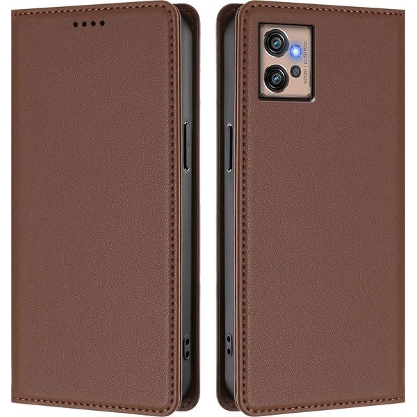 Custodia Per Cellulare Per Motorola Moto G32, Flip Cover In Finto Cuoio Antiurto Magnetica Con Supporto Marrone-image