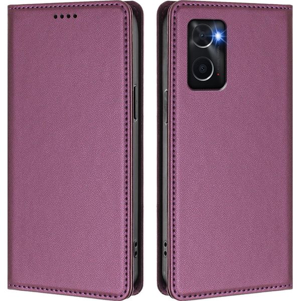 Custodia Per Telefono Cellulare Per Oppo A36/Oppo A76/Oppo A96/Oppo K10 4G, Custodia Magnetica Antiurto Con Supporto In Finto Cuoio Flip Cover Viola-image