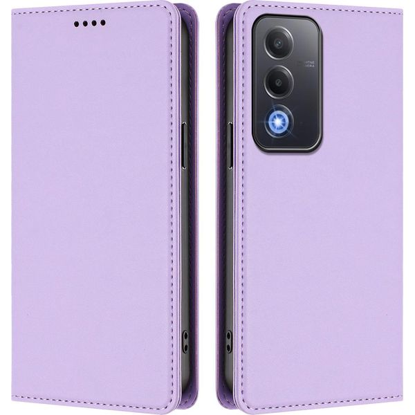 Custodia In Pelle Per Oppo A5/Oppo A3 Pro/Oppo A80/Oppo K12X, Custodia Flip Magnetica In Finto Cuoio Con Supporto Viola Chiaro-image