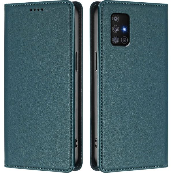 Custodia In Pelle Per Samsung Galaxy A71 4G, Flip Case Magnetico In Finto Cuoio Con Supporto Verde-image