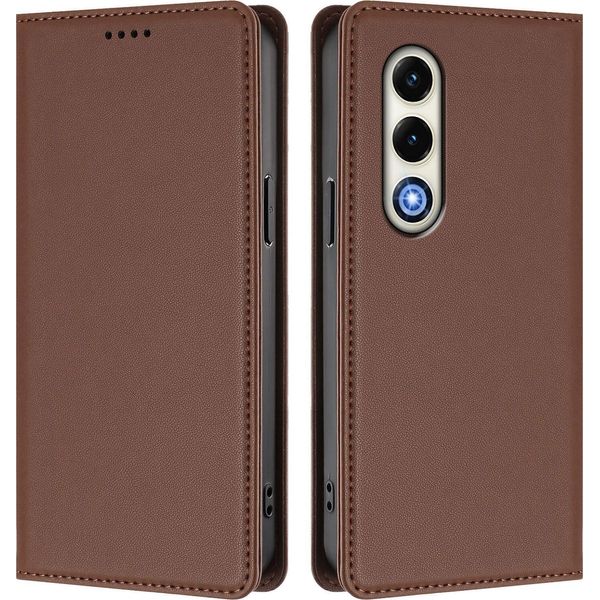Custodia In Pelle Per Itel S25, Custodia Magnetica In Finto Cuoio Flip Con Supporto Brown-image