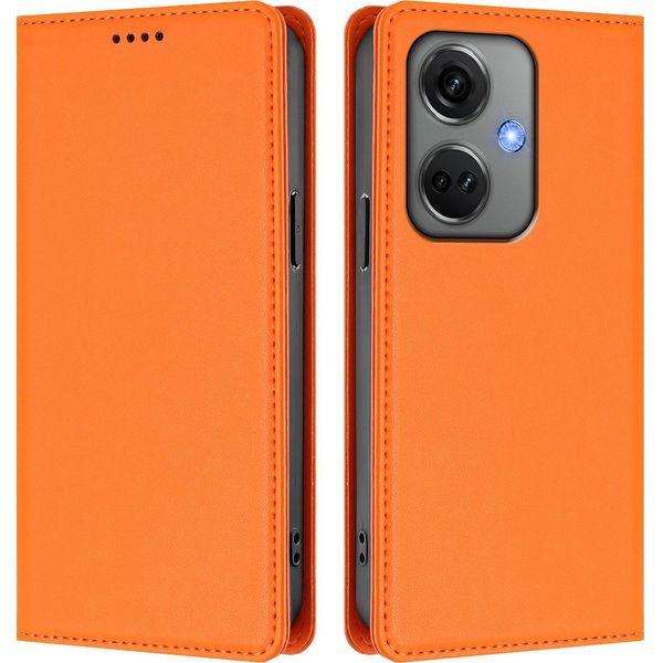 Custodia In Pelle Per Oneplus Nord CE3, Custodia Magnetica In Finto Cuoio Con Supporto Arancione-image