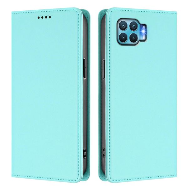 Custodia Per Oppo F17 Pro, Flip Cover In Finto Cuoio Antiurto Magnetica Con Supporto Turchese-image