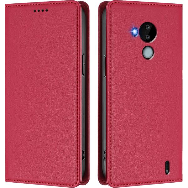 Custodia Per Telefono Cellulare Per Nokia C30, Flip Cover In Finto Cuoio Antiurto Magnetica Con Supporto Rosso-image