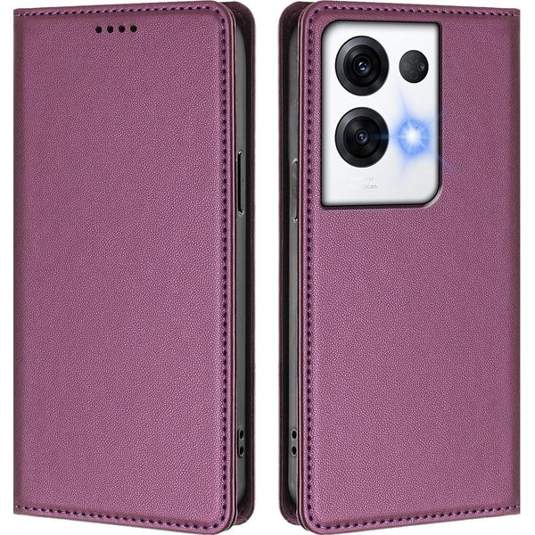 Custodia In Pelle Per Oppo Reno8 Pro 5G, Custodia Flip Magnetica In Finto Cuoio Con Supporto Viola-image