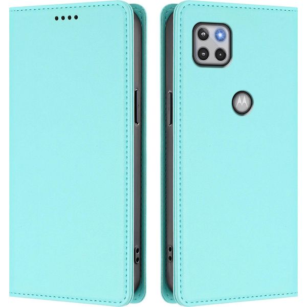 Custodia Per Motorola Moto G 5G 2020, Flip Cover In Finto Cuoio Antiurto Magnetica Con Supporto Turchese-image