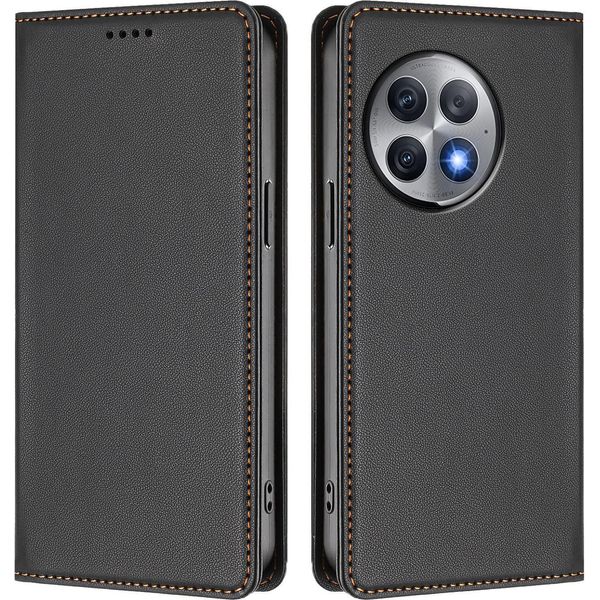 Custodia Per Telefono Cellulare Per Oneplus Ace 2 Pro, Flip Cover In Finto Cuoio Antiurto Magnetica Con Supporto Nero-image