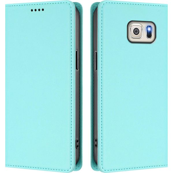 Custodia Per Telefono Cellulare Per Samsung Galaxy S6 Edge,Poliuretanopelle Flip Cover Antiurto Magnetico Con Supporto Turchese-image