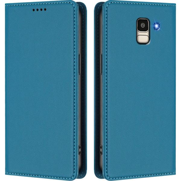 Custodia Per Telefono Cellulare Per Samsung Galaxy J6 2018,Poliuretanoleather Flip Cover Custodia Magnetica Antiurto Con Supporto Blu-image