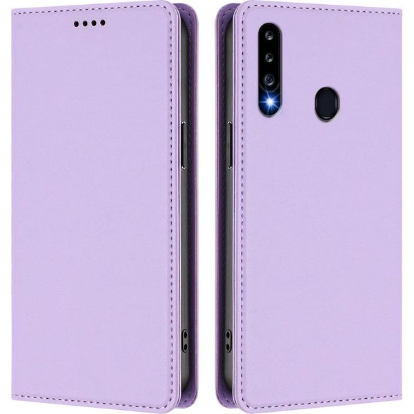 Custodia In Pelle Per Samsung Galaxy A20S, Flip Case Magnetico In Finto Cuoio Con Supporto Viola Chiaro-image