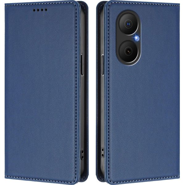 Custodia In Pelle Per Huawei Nova Y73, Flip Case Magnetico In Finto Cuoio Con Supporto Blu Scuro-image