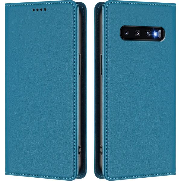 Custodia In Pelle Per Samsung Galaxy S10, Flip Case Magnetico In Finto Cuoio Con Supporto Lake Blu-image