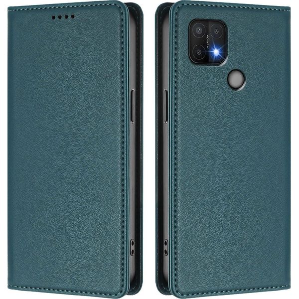 Custodia In Pelle Per Oppo A35 / A16E / A16K / A15 / A15S, Custodia Magnetica In Finto Cuoio Con Supporto Verde-image