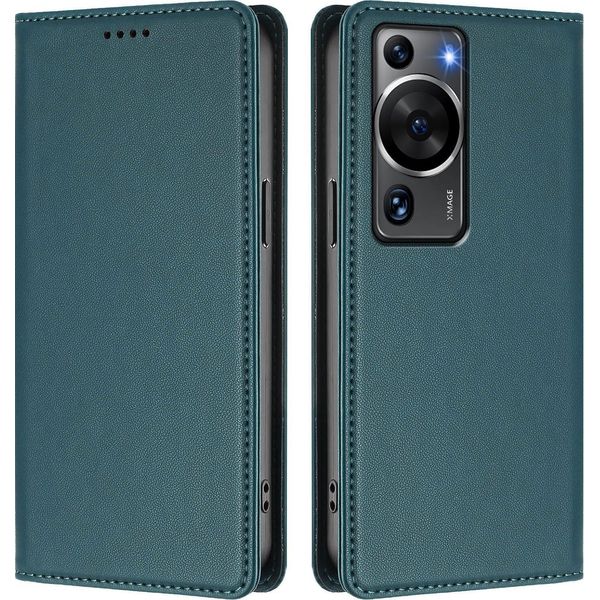 Custodia In Pelle Per Huawei P60 / P60 Pro, Custodia Magnetica In Finto Cuoio Con Supporto Verde-image