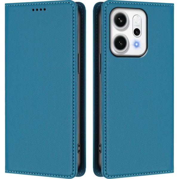 Custodia Per Oppo Reno14 Pro 5G, Custodia Magnetica Antiurto Con Supporto In Finto Cuoio Flip Cover Blu-image