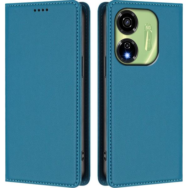 Custodia Per Cellulare Per Itel P55 5G, Flip Cover In Finto Cuoio Antiurto Magnetica Con Supporto Blu-image