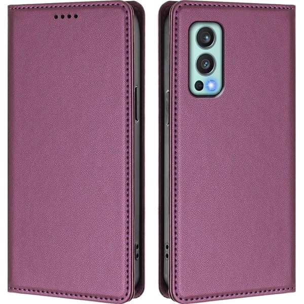 Custodia In Pelle Per Oneplus Nord 2 5G, Custodia Magnetica In Finto Cuoio Con Supporto Viola-image