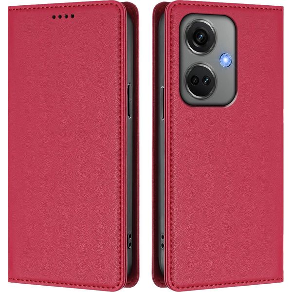 Custodia In Pelle Per Oneplus Nord CE3, Custodia Magnetica In Finto Cuoio Con Supporto Rosso-image