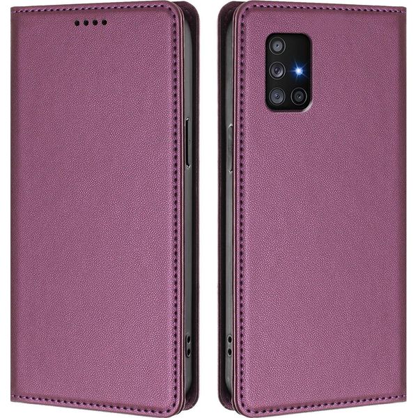 Custodia In Pelle Per Samsung Galaxy A71 4G, Flip Case Magnetico In Finto Cuoio Con Supporto Viola-image