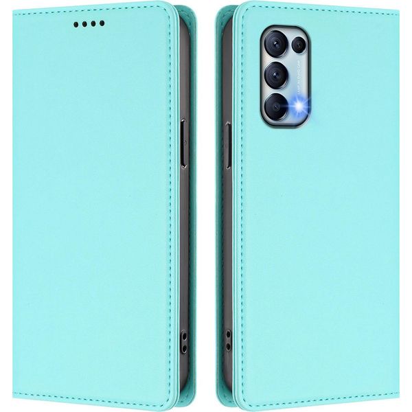 Custodia Per Oppo Find X3 Lite, Flip Cover In Finto Cuoio Antiurto Magnetica Con Supporto Turchese-image