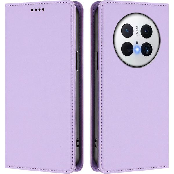 Custodia In Pelle Per Huawei Mate 70 Pro/Mate 70 Pro+, Custodia Flip Magnetica In Finto Cuoio Con Supporto Viola Chiaro-image