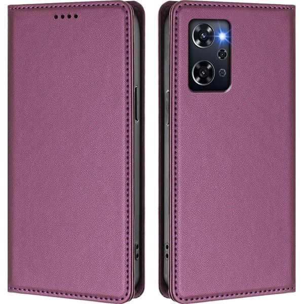 Custodia Per Telefono Cellulare Per Oppo Reno9 A, Custodia Magnetica Antiurto Con Supporto In Finto Cuoio Flip Cover Viola-image
