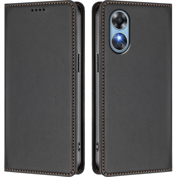 Custodia In Pelle Per Oppo A17/Oppo A17K, Flip Case Magnetico In Finto Cuoio Con Supporto Nero-image