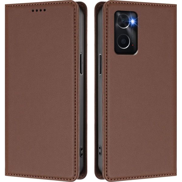 Custodia In Pelle Per Oppo A36/Oppo A76/Oppo A96/Oppo K10 4G, Flip Case Magnetico In Finto Cuoio Con Supporto Marrone-image