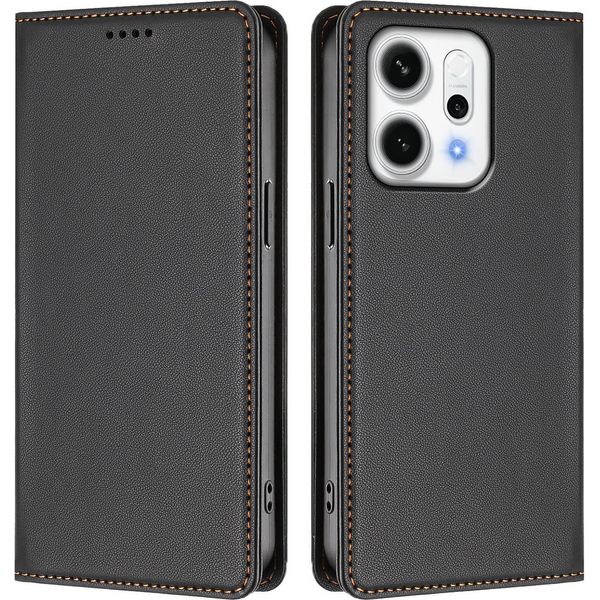 Custodia Per Telefono Cellulare Per Oppo Reno14 /Reno14 F 5G,Poliuretanopelle Flip Cover Antiurto Custodia Magnetica Con Supporto Nero-image