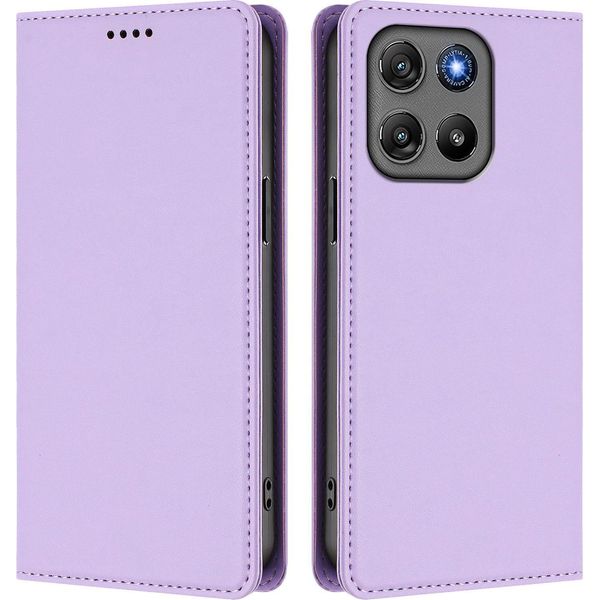 Custodia Per Motorola Moto G67 Power, Flip Cover In Finto Cuoio Antiurto Magnetica Con Supporto Viola-image