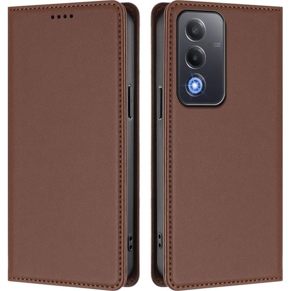 Custodia In Pelle Per Oppo A5/Oppo A3 Pro/Oppo A80/Oppo K12X, Custodia Flip Magnetica In Finto Cuoio Con Supporto Marrone-image
