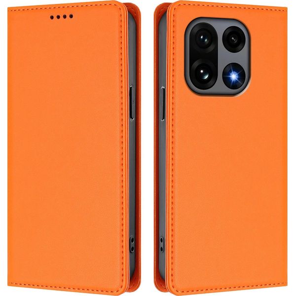 Custodia In Pelle Per Oneplus 15, Flip Case Magnetico In Finto Cuoio Con Supporto Arancione-image