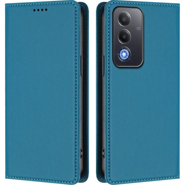 Custodia In Pelle Per Oppo A5/Oppo A3 Pro/Oppo A80/Oppo K12X, Custodia Flip Magnetica In Finto Cuoio Con Supporto Lake Blu-image