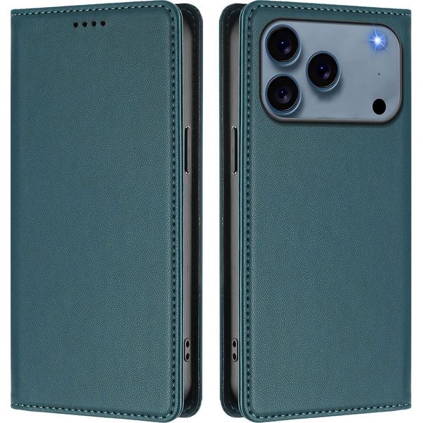 Custodia Per Iphone 17 Pro Max, Flip Cover In Finto Cuoio Antiurto Magnetica Con Supporto Verde-image