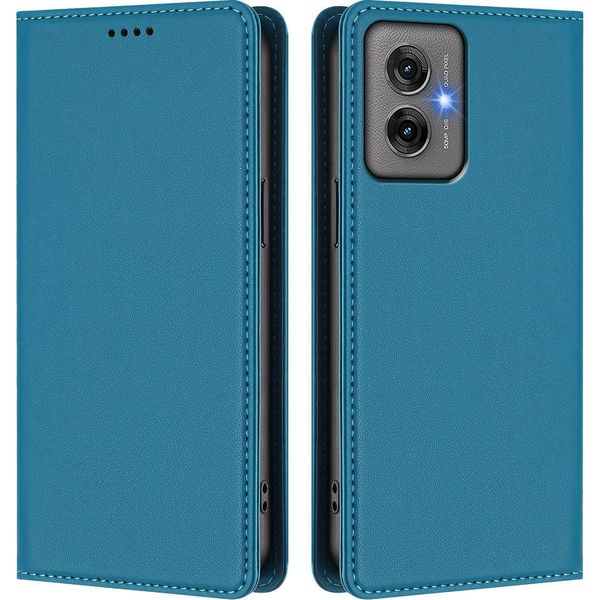 Custodia Per Cellulare Per Motorola Moto G55, Flip Cover In Finto Cuoio Antiurto Magnetica Con Supporto Blu-image