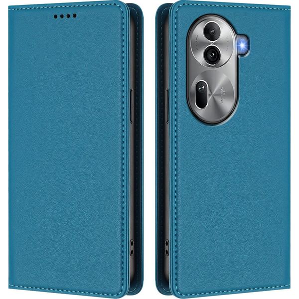 Custodia Per Oppo Reno11 Pro 5G, Custodia Magnetica Antiurto Con Supporto In Finto Cuoio Flip Cover Blu-image