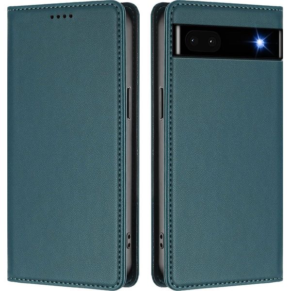 Custodia Per Google Pixel 6A, Flip Cover In Finto Cuoio Antiurto Magnetica Con Supporto Verde-image