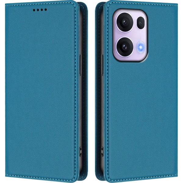 Custodia In Pelle Per Oppo Reno13 Pro 5G, Custodia Flip Magnetica In Finto Cuoio Con Supporto Lago Blu-image