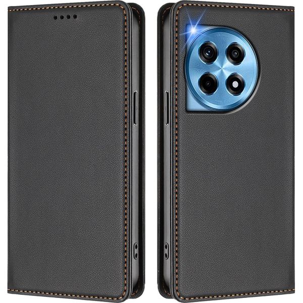 Custodia In Pelle Per Oneplus 12, Flip Case Magnetico In Finto Cuoio Con Supporto Nero-image