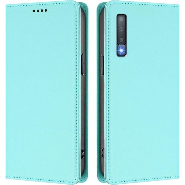 Custodia Per Cellulare Per Samsung Galaxy A7 2018,Poliuretanopelle Flip Cover Antiurto Magnetica Con Supporto Turchese-image