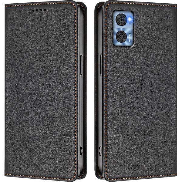 Custodia Per Motorola Moto E22 / E22I, Flip Cover In Finto Cuoio Antiurto Magnetica Con Supporto Nero-image