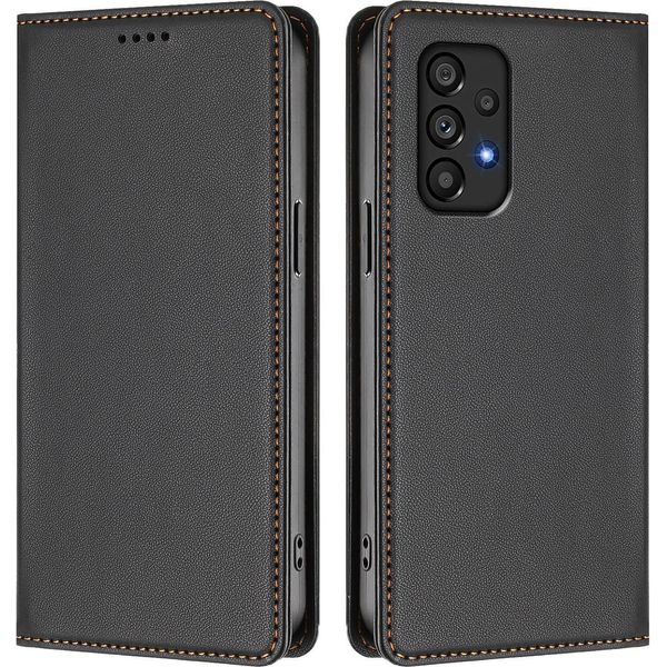 Custodia In Pelle Per Samsung Galaxy A53 5G, Flip Case Magnetico In Finto Cuoio Con Supporto Nero-image