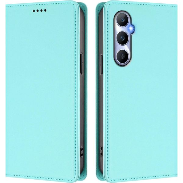 Custodia In Pelle Per Realme C65 4G, Flip Case Magnetico In Finto Cuoio Con Supporto Verde Menta-image