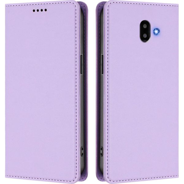 Custodia In Pelle Per Samsung Galaxy J6 Plus, Flip Case Magnetico In Finto Cuoio Con Supporto Viola Chiaro-image