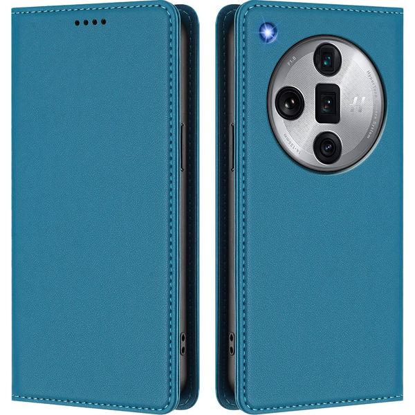 Custodia In Pelle Per Oppo Find X7 Ultra, Custodia Flip Magnetica In Finto Cuoio Con Supporto Lake Blu-image