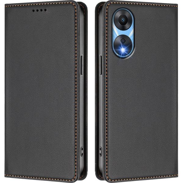 Custodia In Pelle Per Oppo A78 5G, Flip Case Magnetico In Finto Cuoio Con Supporto Nero-image