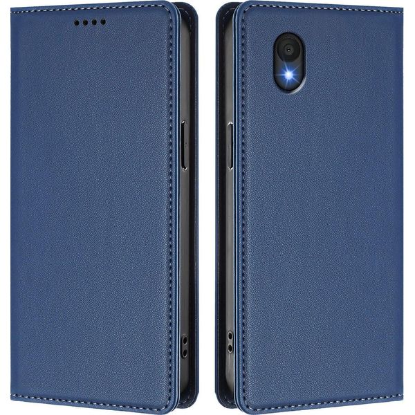 Custodia Per Telefono Cellulare Per Tcl 201, Custodia Magnetica Antiurto Flip Cover In Finto Cuoio Con Supporto Blu Scuro-image