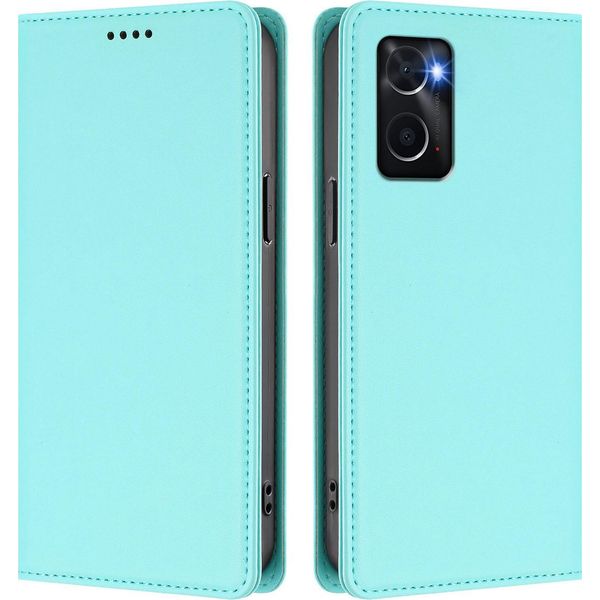 Custodia Per Telefono Cellulare Per Oppo A36/Oppo A76/Oppo A96/Oppo K10 4G, Custodia Magnetica Antiurto Con Supporto In Finto Cuoio Flip Cover Turchese-image